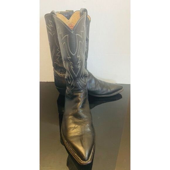 Vintage Justin Black Leather Cowboy Boots Pointed Toe Style 2005 Sz 9.5 D Men’s - Picture 6 of 12
